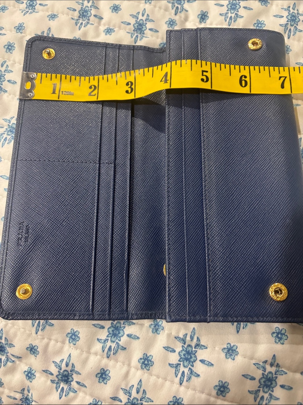 Prada Blue Saffiano Leather Flap Continental Wallet with Gold Logo Heat code 235 - Picture 9 of 13